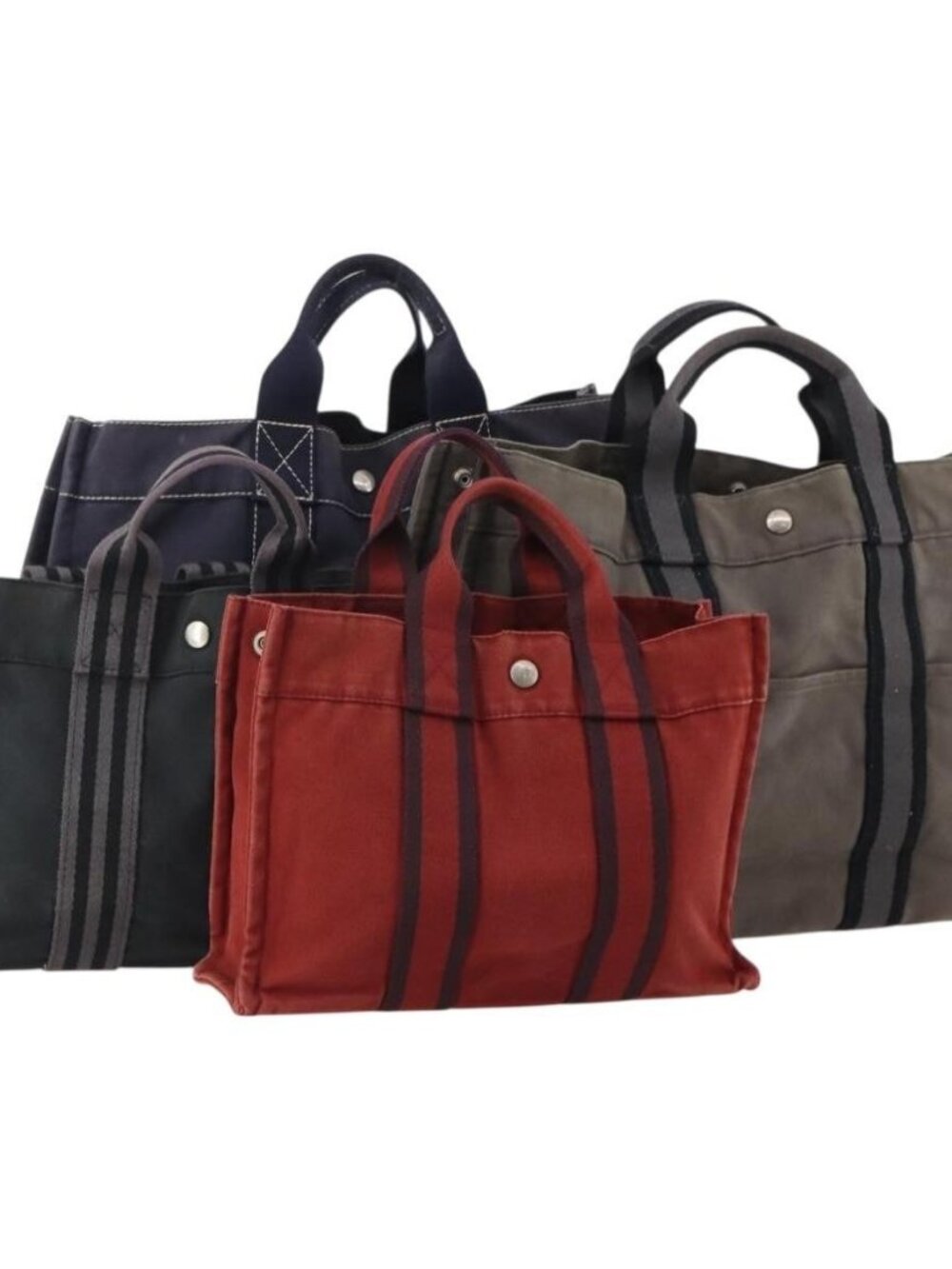 HERMES Fourre Tout Hand Bag cotton 4 Set Black Red gray Auth ti3922